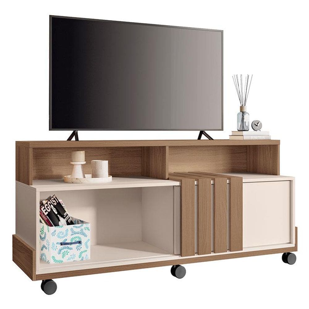 Rack bancada para Sala Graci 1.36 Castanho Off White – HB Móveis
