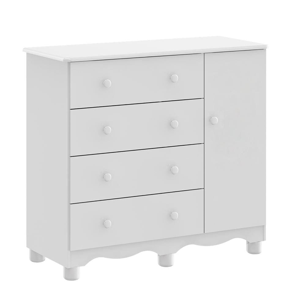 Cômoda Infantil Peroba Júnior  Mdf  Branco 1 Porta 4 Gavetas