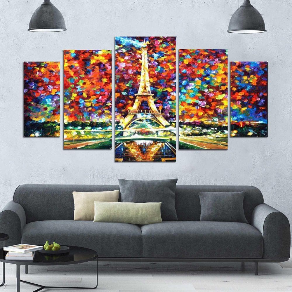 Quadro Decorativo Espatulado Paris Torre Eiffel 5 Peças