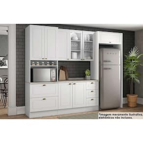 Kit Cozinha Modulada 7 Peças Americana (2Aéreos+1Balcão+1Paneleiro+3Complementos) C5P64 Branco - Henn