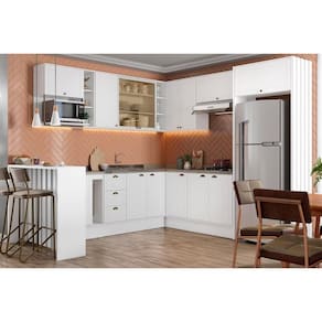 Kit Cozinha Modulada 15 Peças Bella 1 (5Aéreos+5Balcões+1Ilha+4Complementos) C15P58 Branco-Carraro