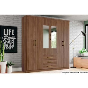 Guarda Roupa Casal 6 Portas (2 c/ Espelho) e 3 Gavetas Caju DA136 Castanho - Henn