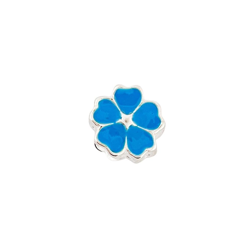Berloque Resinado Flor Azul Banhado A Prata
