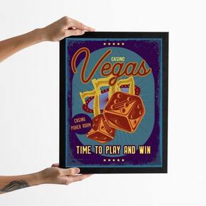 Quadro Vintage Cassino Vegas 24X18Cm - Com Vidro