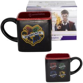 Caneca Casa Hogwarts 3D Cubo Quadrada Cerâmica Oficial Harry Potter
