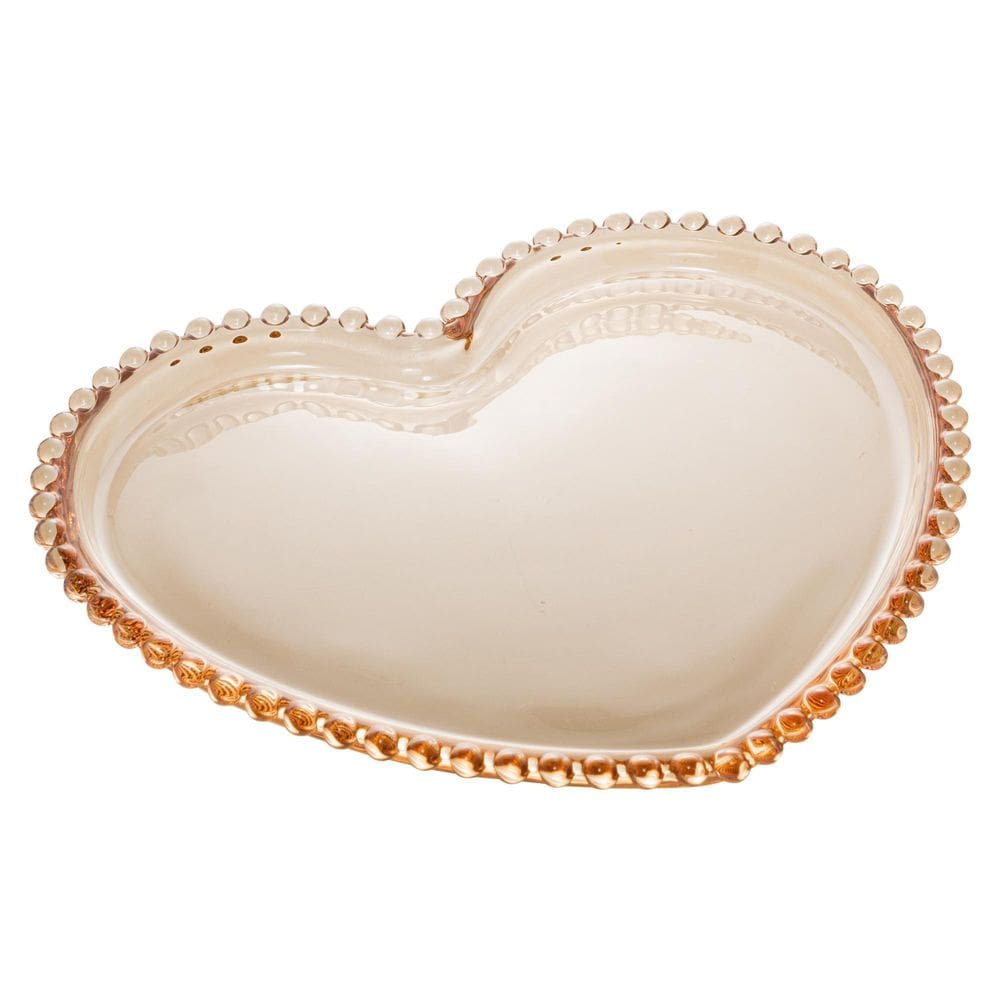 Prato Cristal Coração Pearl Ambar 20X17X2Cm - Rojemac