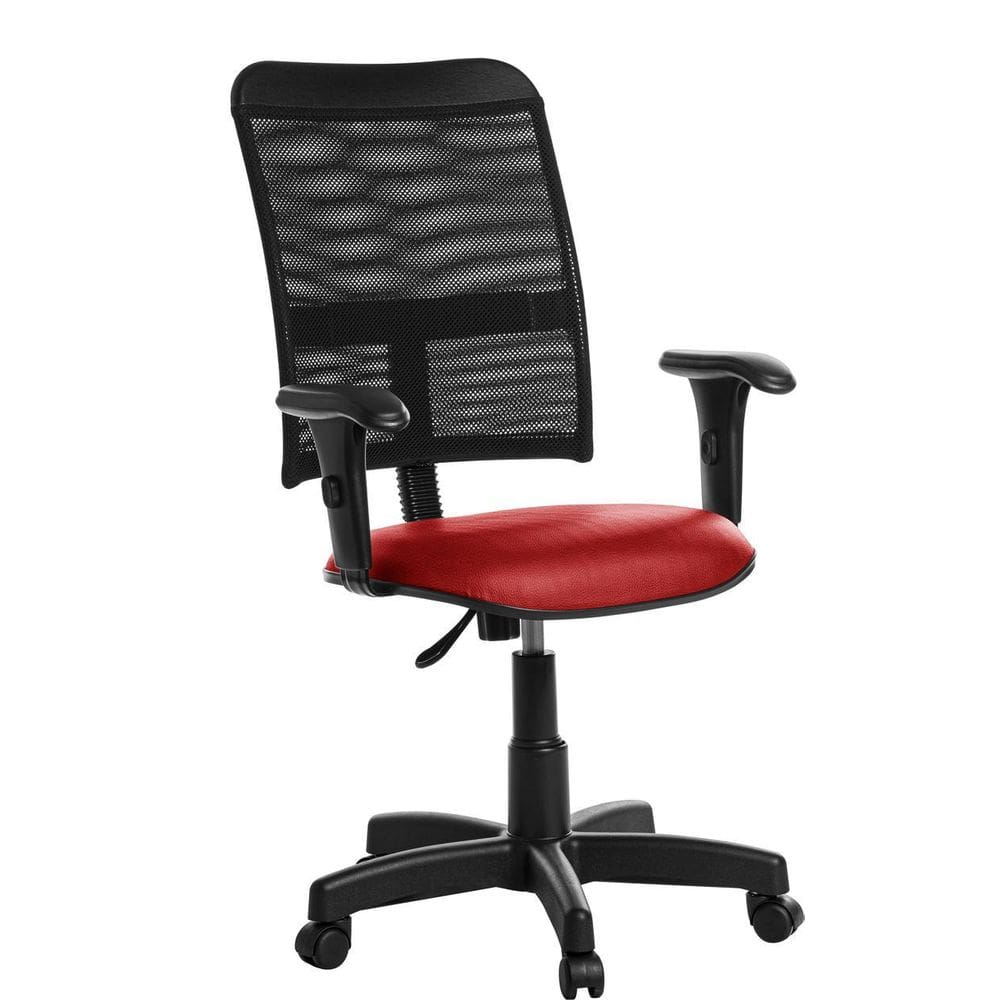 Cadeira De Escritório Giratória Tela Com Braço Vermelho Rv