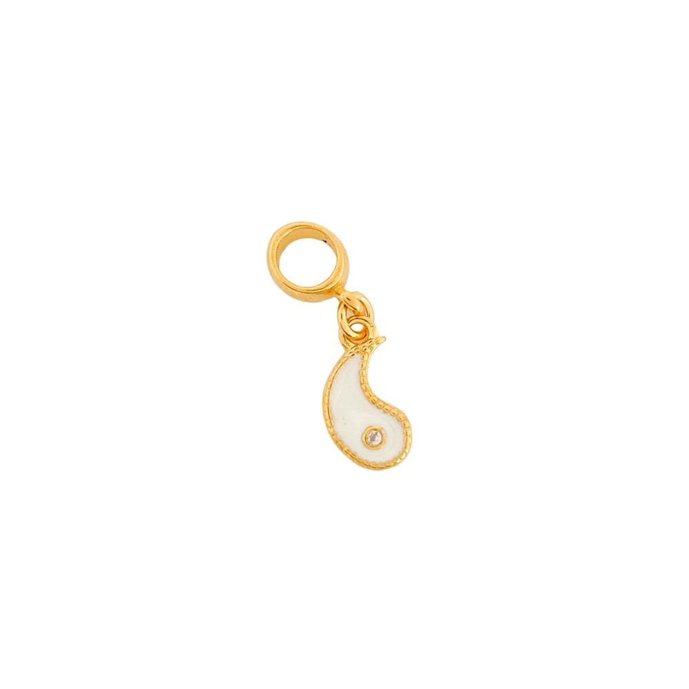 Berloque Resinado Yin Yang Branco Banhado a Ouro