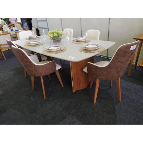 imagem-Sala de Jantar com Vidro 6 Cadeiras 1,80x1,0m - River - Requinte Salas - Off White 
