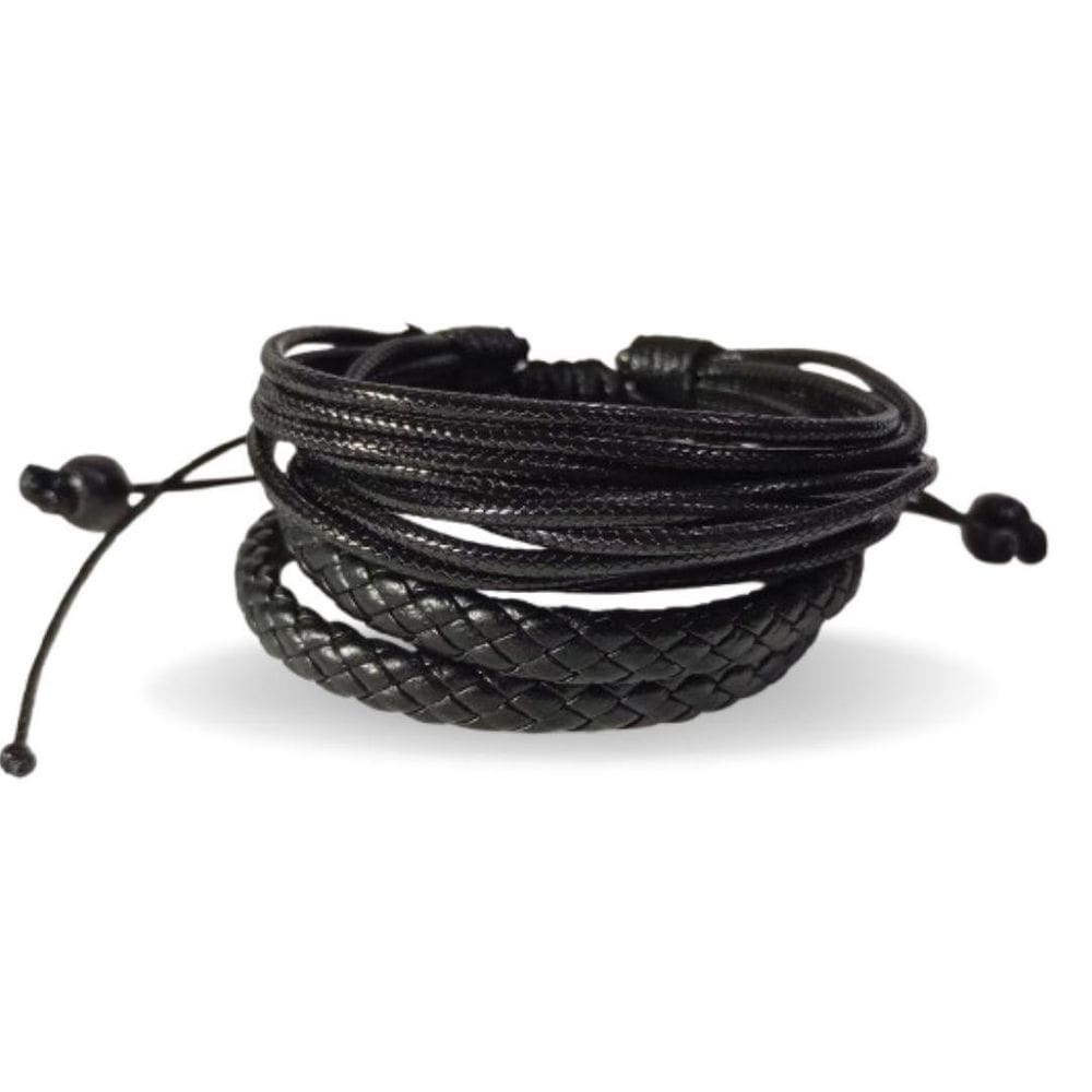 Kit 2 Pulseiras Sociais Cordas E Couro Preto Exclusivo Novo