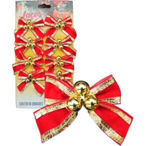 Kit 48 Laços Com Bolinhas Natalina Enfeite Dourado Brilhante