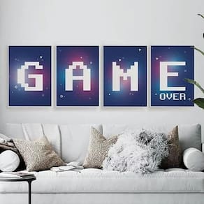 Kit Quadros Gamer Game Over Roxo 24X18Cm 4 Peças