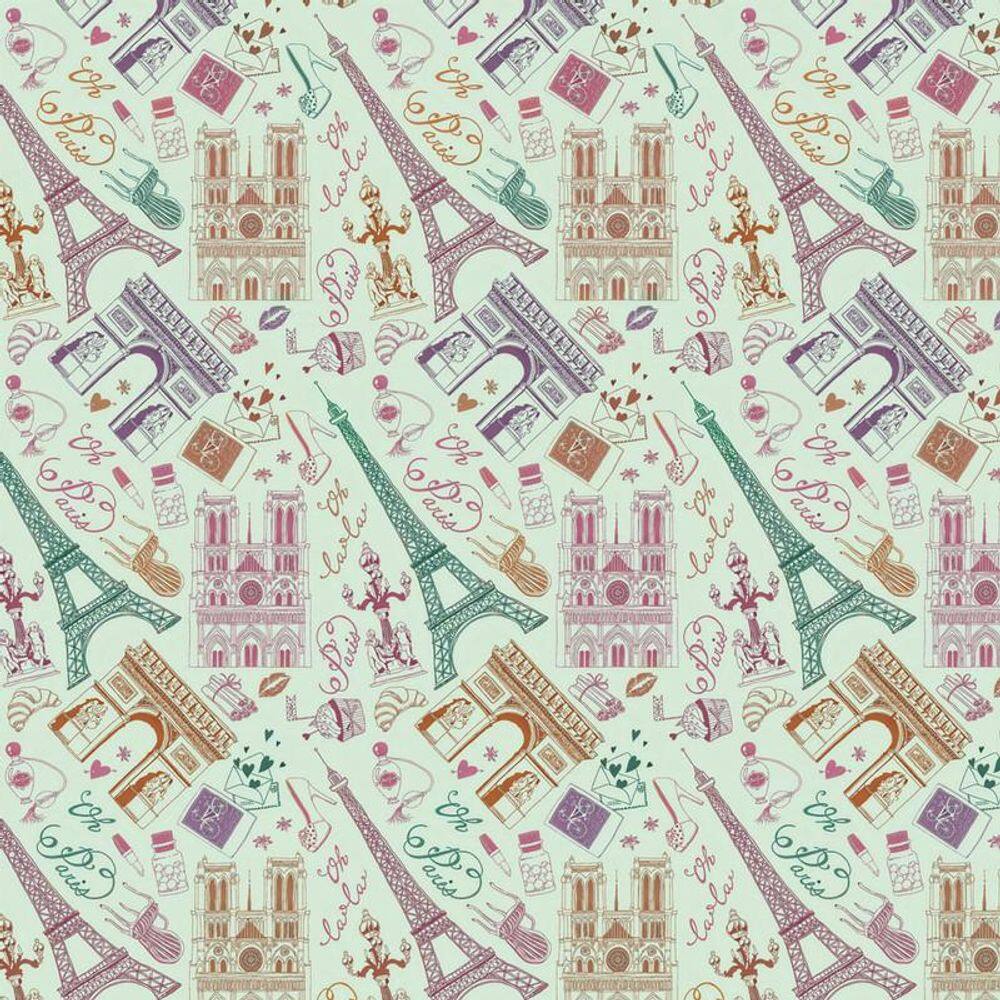 Papel Parede Verde Claro Paris Carta Coração Perfume Beijo