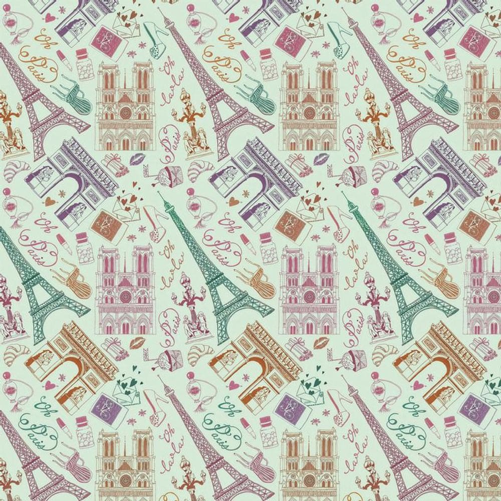Papel Parede Verde Claro Paris Carta Coração Perfume Beijo