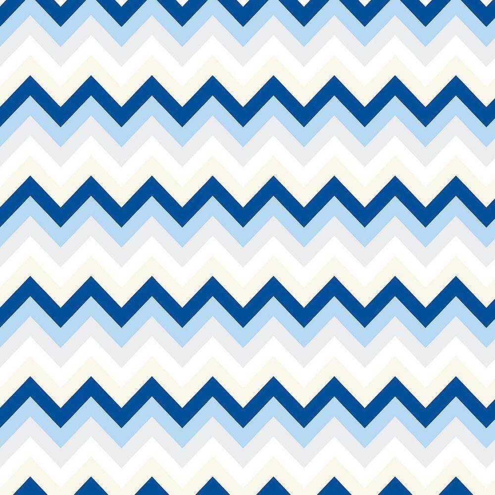Papel De Parede Adesivo Chevron Azul E Branco - 3,0M