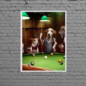 Quadro Cachorros Jogando Sinuca 24X18Cm - Com Vidro Branca
