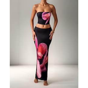 Conjunto Saia Longa Feminina e Blusa Tomara que Caia Maxi Floral