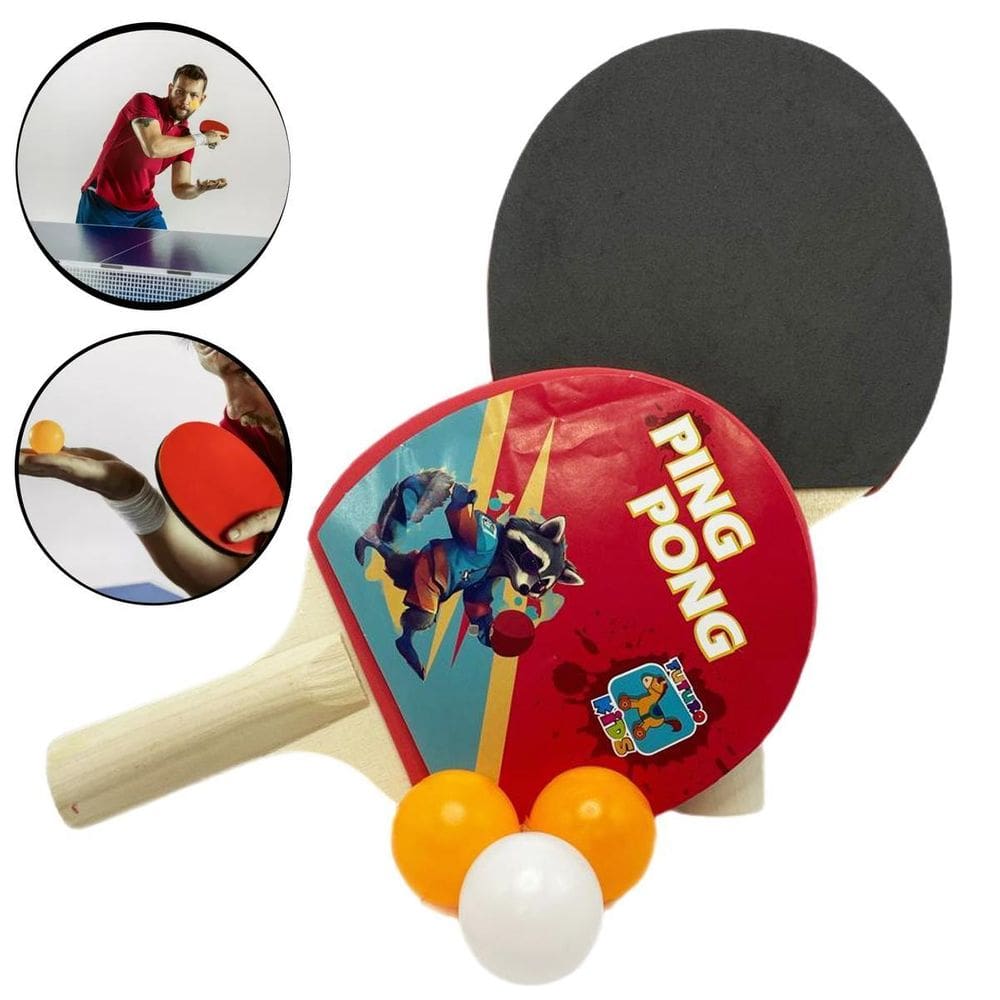 Kit Ping Pong Tênis Mesa Com 2 Raquetes E 3 Bolinhas