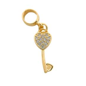 Berloque Chave Com Coração Cristal Banhado a Ouro