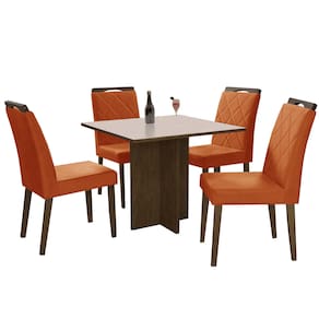 Mesa de Jantar Los Angeles 120x80cm em Linho com 4 Cadeiras Minas Plac Cor Canela Off White com Tecido Cobre