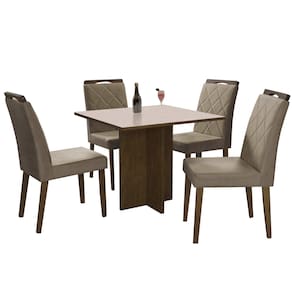 Mesa de Jantar Los Angeles 120x80cm em Linho com 4 Cadeiras Minas Plac Cor Canela Off White com Tecido Bege
