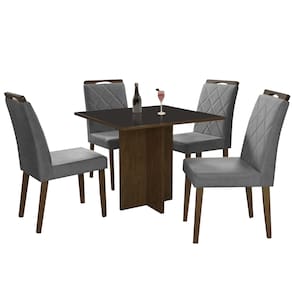 Mesa de Jantar Los Angeles 120x80cm em Linho com 4 Cadeiras Minas Plac Cor Canela Grafite com Tecido Cinza