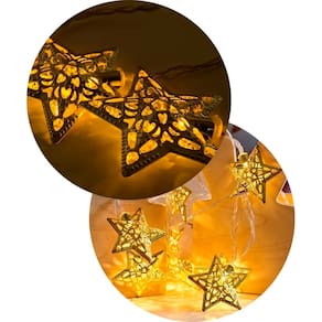 Cordão Luminoso 10 Estrelas LEDs Enfeite Dourado 2,30 Metros