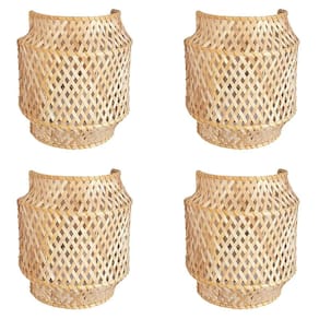 Kit 4 Arandela Fibra Natural Bambu Artesanal Boho Quarto