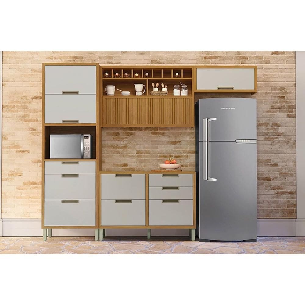 Cozinha Modulada Completa Imperatriz 4 Peças (2Aéreos+1Balcão+1Paneleiro) C4P157 Freijo/Off White - Nesher