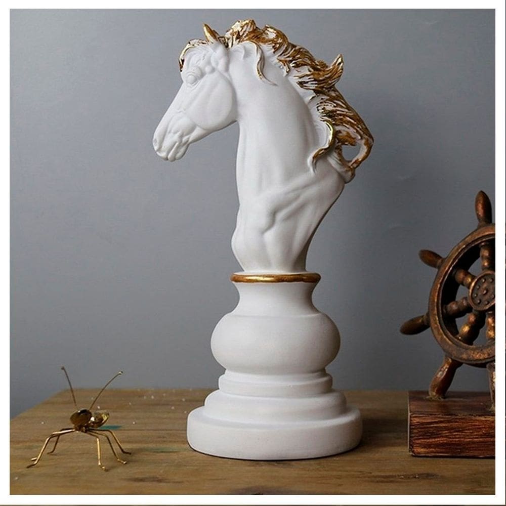 Decoração Peças De Xadrez Cavalo Escultura Grande Estátua 25cm