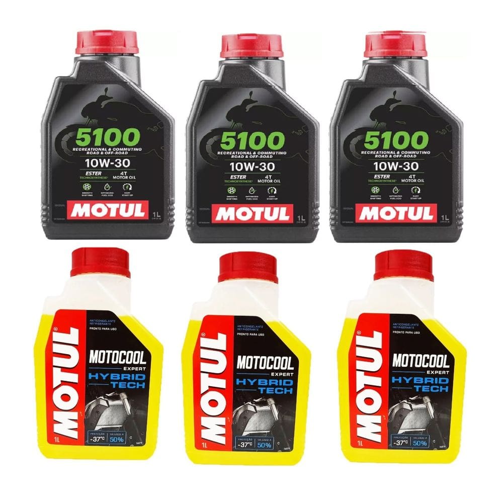 Kit Troca Oleo Moto 3X Motul 5100 10W300 Semi-Sintético + 3X Motocool Honda Cb600 Hornet Cb650 Cbr650