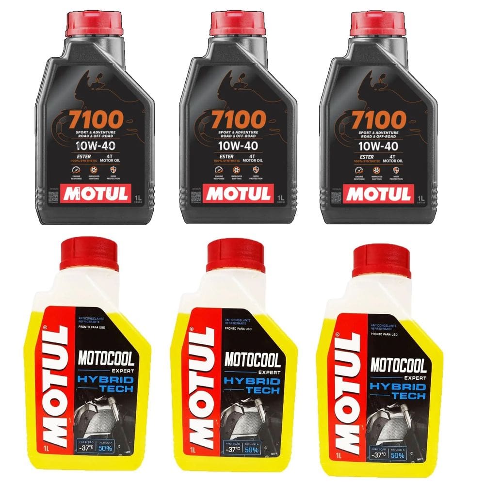 Kit Troca De Oleo Moto 3X Motul 7100 10W400 + 3X Motocool Expert -37º Anticongelante Mt 09 Tracer 900