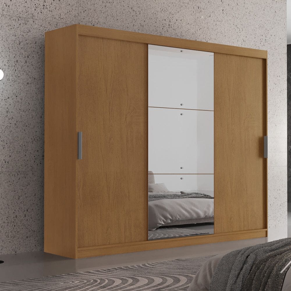 Guarda Roupa Casal Vitor Premium com 3 Portas com Espelho e 6 Cabideiros Moderna
