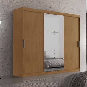 Guarda Roupa Casal Vitor Premium com 3 Portas com Espelho e 6 Cabideiros Moderna