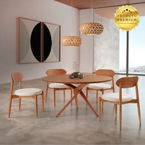 Conjunto Sala de Jantar Ballare 135cm Redonda com 4 Cadeiras em Madeira Moderna