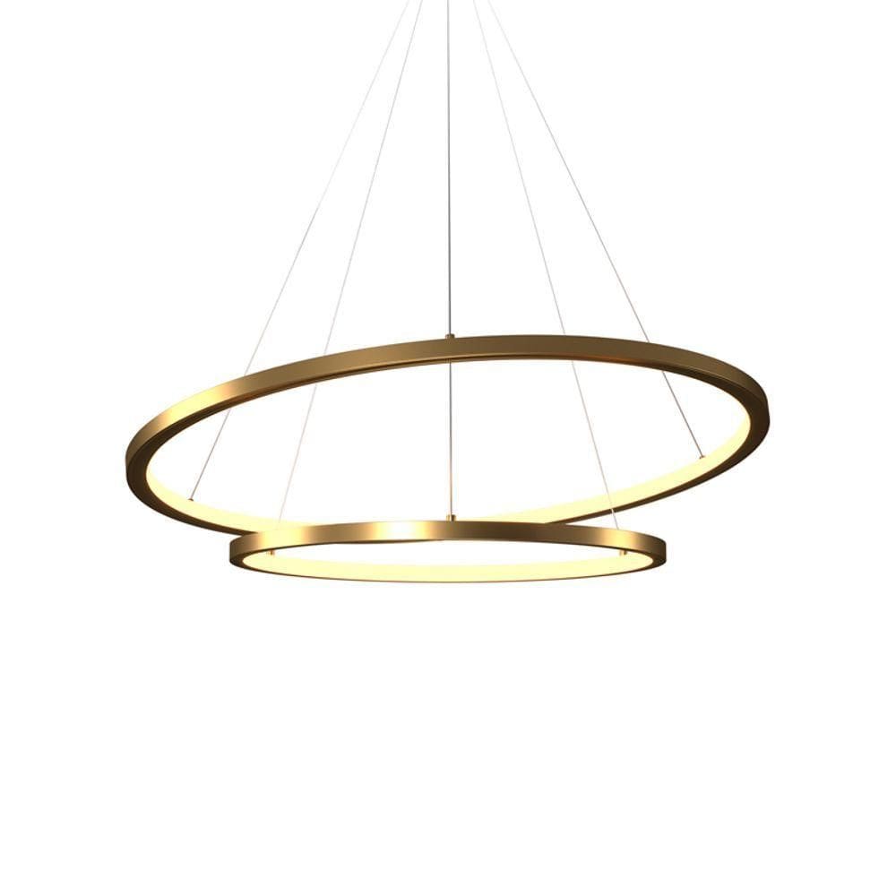 Lustre Pendente Orluce Tabat Or1790 Com 2 Aros 60-40cm Dourado Led Bivolt