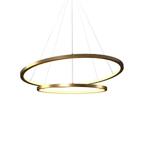 Lustre Pendente Orluce Tabat Or1790 Com 2 Aros 60-40cm Dourado Led Bivolt