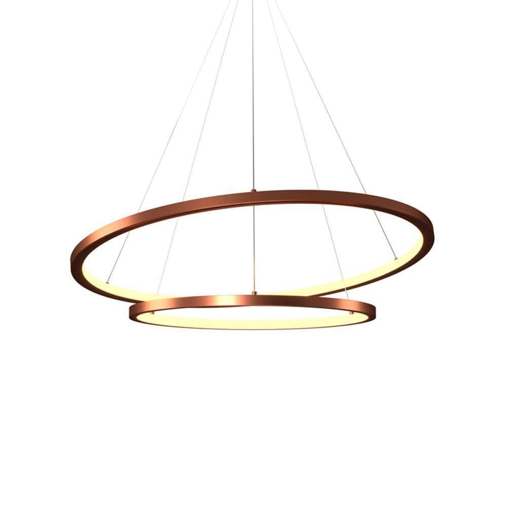 Lustre Pendente Orluce Tabat Or1791 Com 2 Aros 60-40cm Cobre Led Bivolt