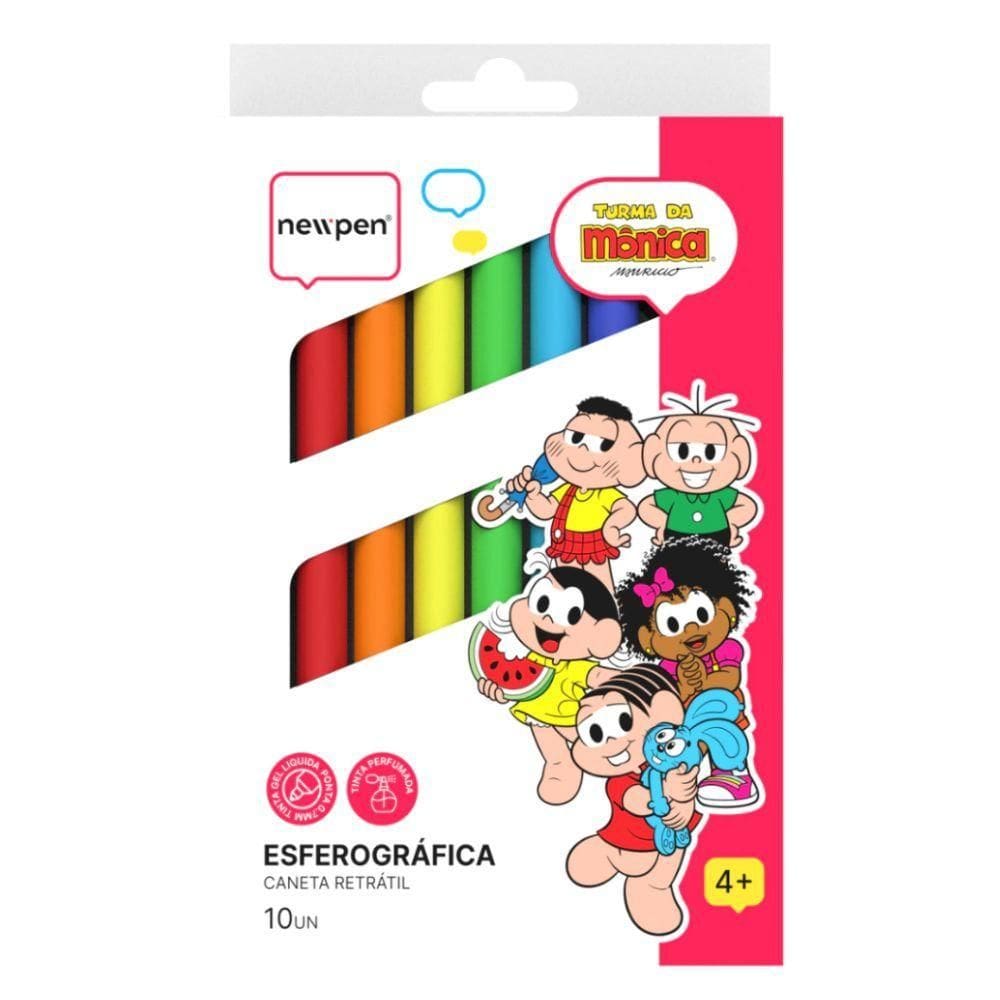 Caneta Esferográfica Turma Da Mônica 0.7mm Tinta Perfumada 10 Unidades Newpen