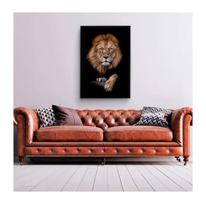 Quadro Decorativo Animais Retrato Do Leão Borda Infinita Tamanho:100 X 70 Cm