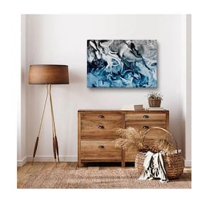 Quadro Decorativo Abstrato Blue And Silver C- Moldura Preta Tamanho:90 X 60 Cm