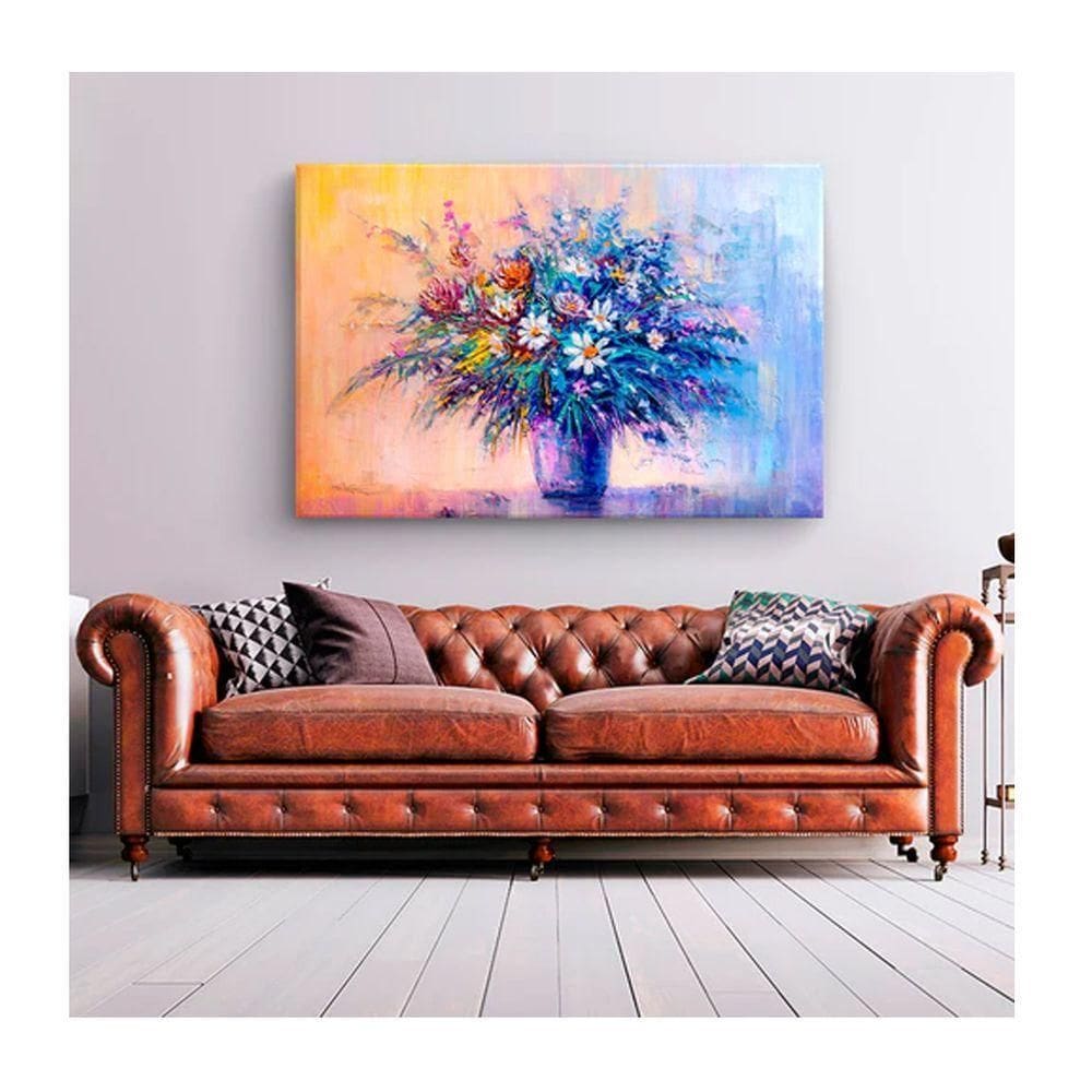 Quadro Folhas E Flores Color Flowers Borda Infinita Tamanho:90 X 60 Cm
