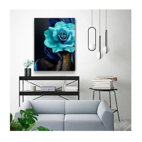 Quadro Arte Conceito Color Paint Woman Blue Rose C- Moldura Dourada Tamanho:120 X 80 Cm