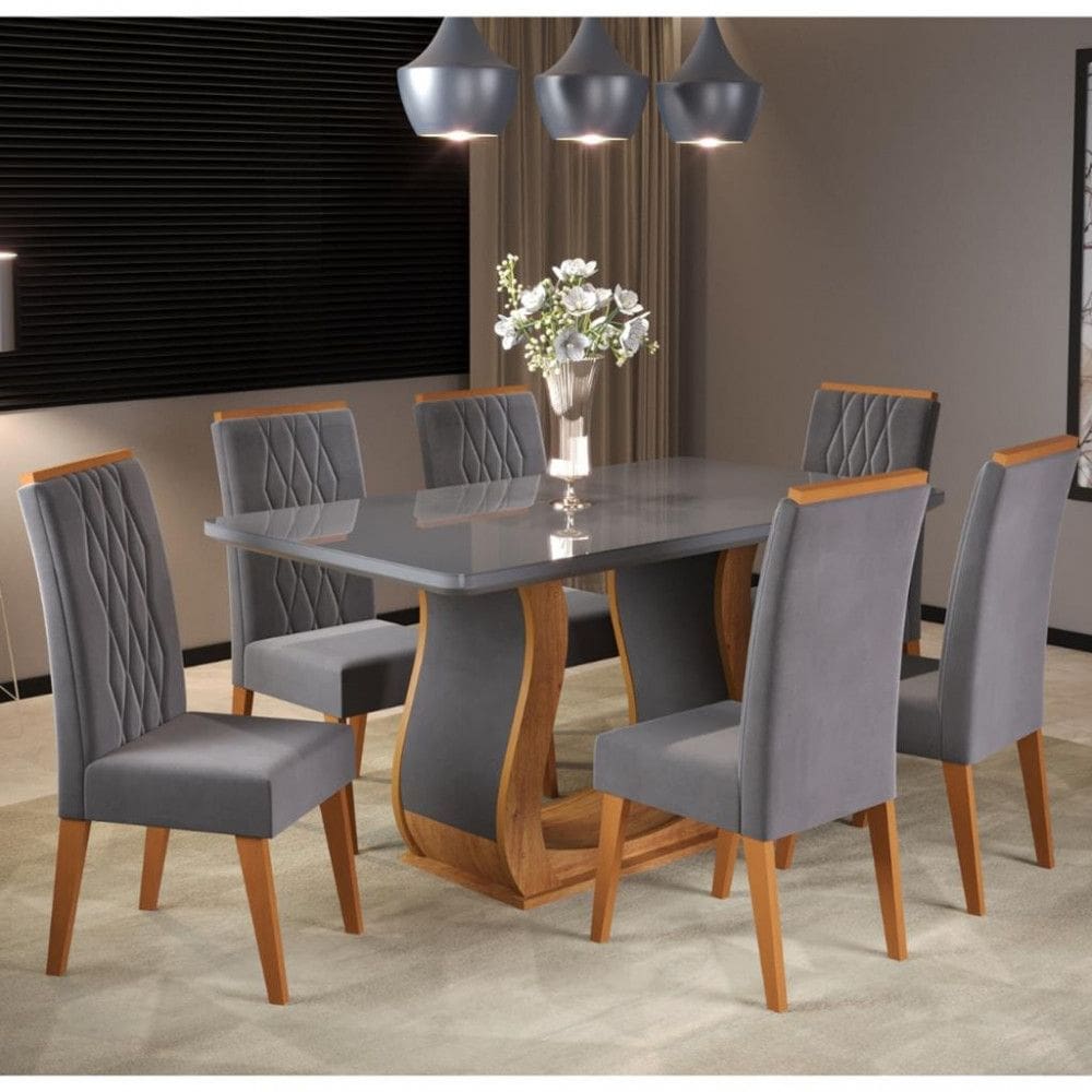 Conjunto Sala de Jantar Mesa 6 Cadeiras Cristal Viero