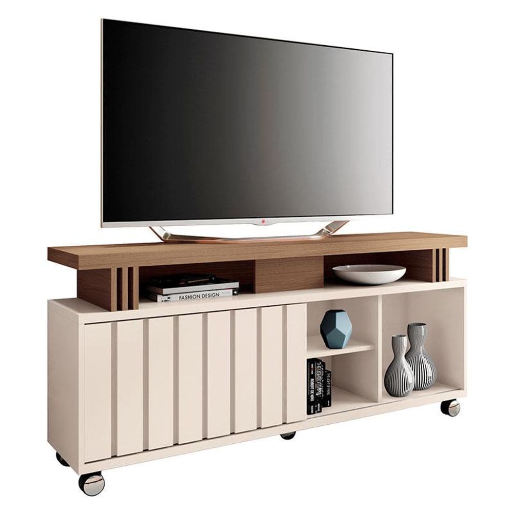 Rack Bancada para Sala Rivera 1.3 Off White Castanho - HB Móveis