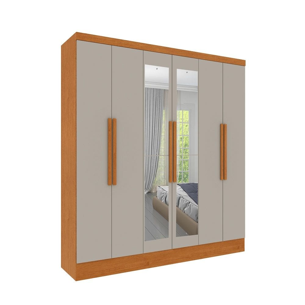 Guarda Roupa Casal ou Solteiro Com Espelho 06 Portas 04 Gavetas Bariloche Tcil