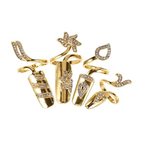 Anel de unhas HEALLILY Rhinestone para mulheres, unha, 4 unidades