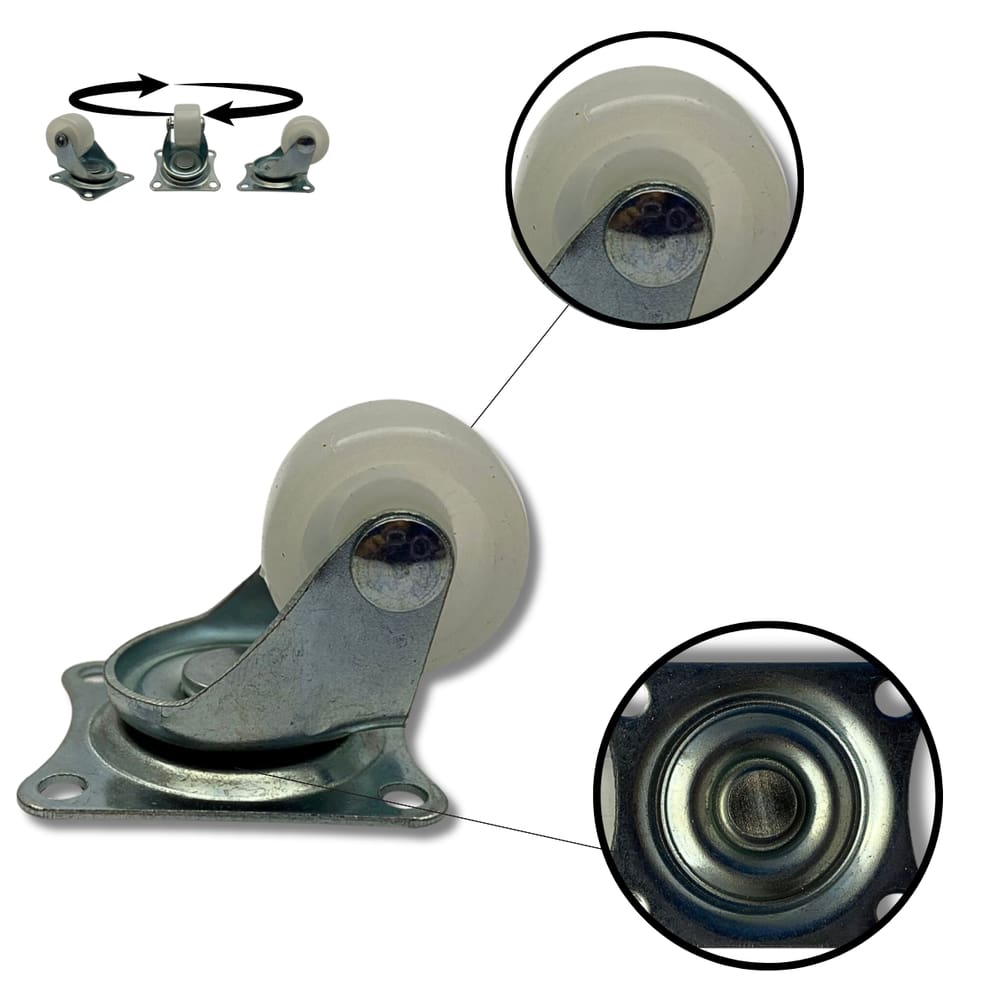 Rodízio Rodinha Giratório Placa Base Aço Fixo Roda Nylon Diâmetro 50mm 2" Altura 55mm