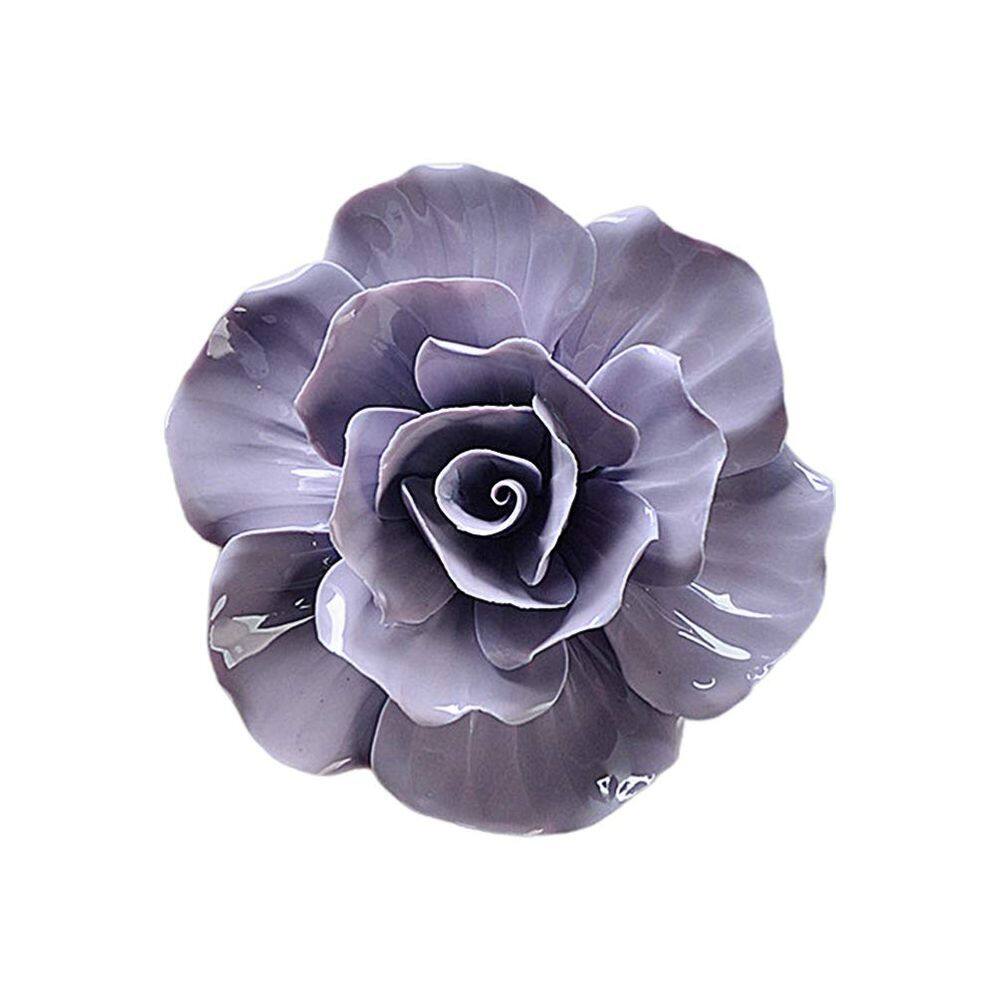 Escultura de rosa em cerâmica pendurada na parede HEALLILY Purple 14cm