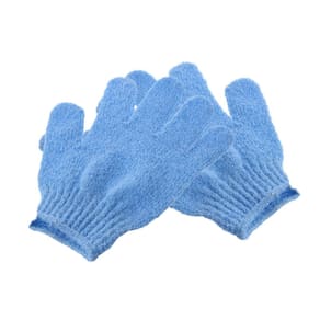 Luvas de banho esfoliantes Beavorty, esfoliante de banho, azul de nylon, 2 peças
